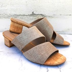 EUC DONALD J PLINER MARGRET METTALIC 2 BAND SLIDE SANDALS